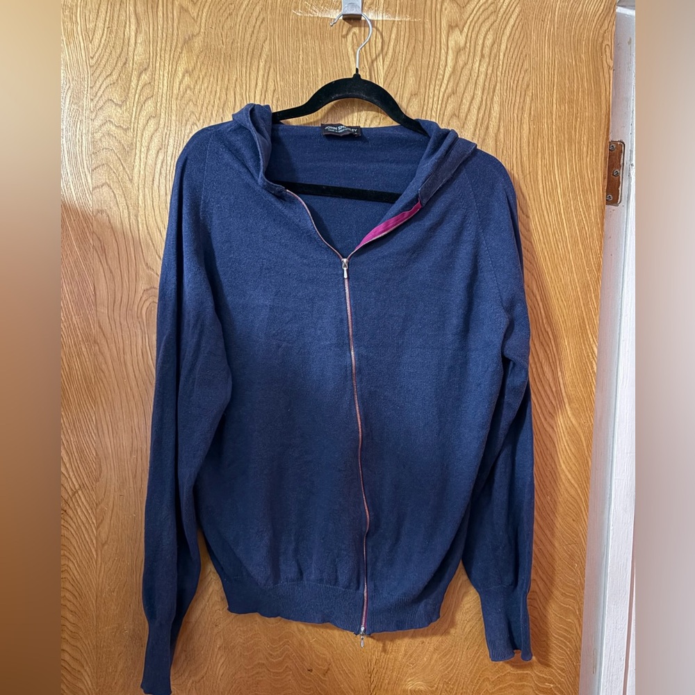 John Smedley Navy hooded full zip Sweater M